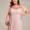 Women's Plus Size Ruffle Sleeves Off Shoulder Empire Waist A Line Chiffon Summer Wedding Guest Dress 02103-DA