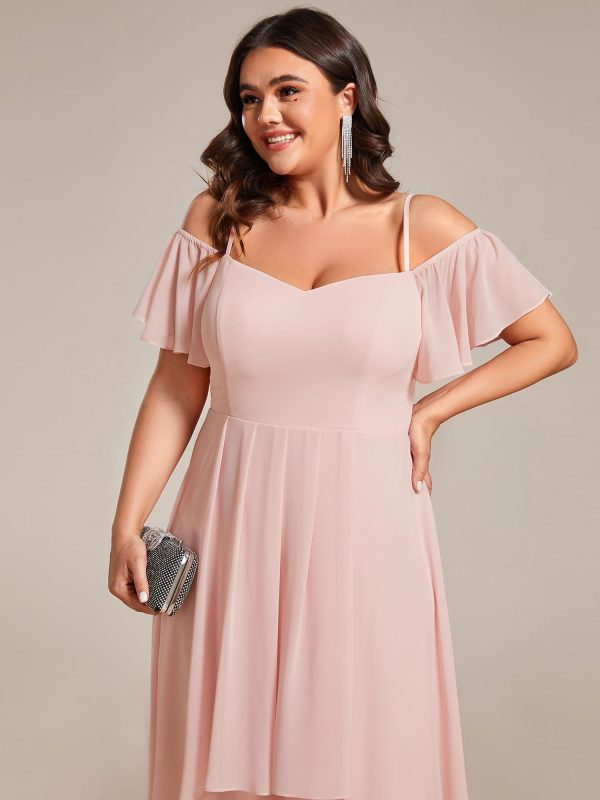 Women's Plus Size Ruffle Sleeves Off Shoulder Empire Waist A Line Chiffon Summer Wedding Guest Dress 02103-DA