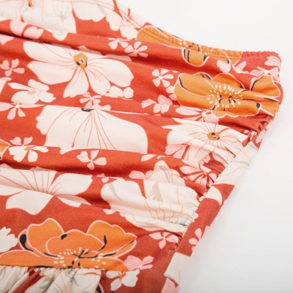 Women Strapless Casual Loose Ruched Long Maxi Dress with Pockets