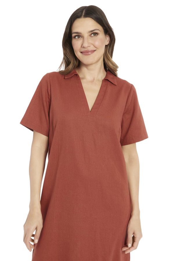 Women's Linen Maxi, Collared V-Neck and Slits | Versatile Summer and Casual Dresses