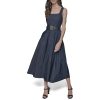 Women's Belted V Neck Sleeveless Maxi Dress
