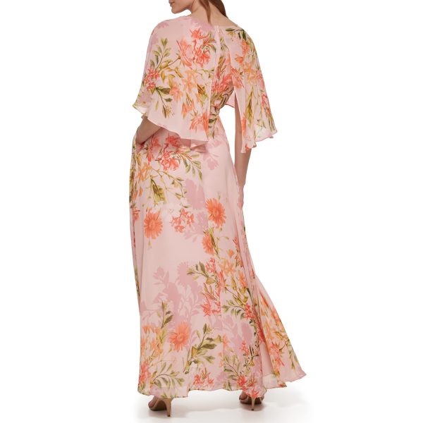71pnUg8RFEL.jpg Women's Maxi Style Caplet Chiffon Elbow Sleeve Jewel Neck Dress