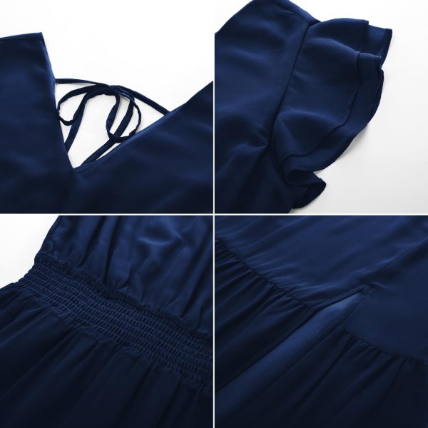 Women's V Neck Ruffle Sleeve Summer Dress 2025 Split Flowy Tiered Midi Dress Wedding Guest Cocktail Dresses