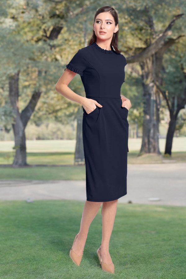 Women's Ruffle Collar Slant Pocket Sheath Dress