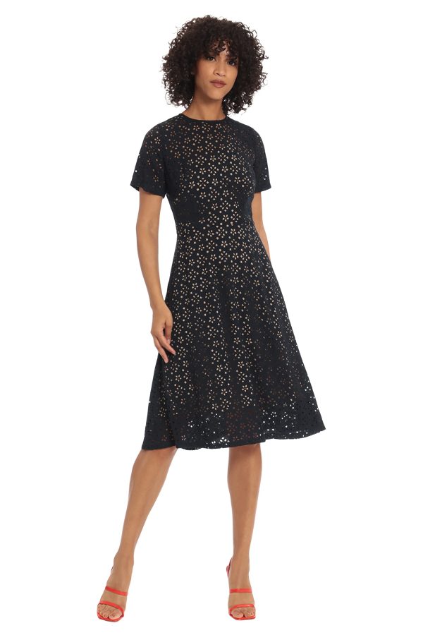 71wflsYziL.jpg Women's A-line Short Sleeve Floral Laser Cut Knee Length Dress