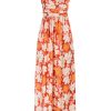 Women Strapless Casual Loose Ruched Long Maxi Dress with Pockets