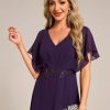 Women's Formal Dress A Line V Neck Applique Waist Tea Length Wedding Guest Dress 02027