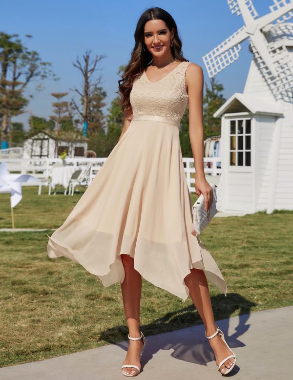 Women's Lace Cocktail Party Dress 2025 Handkerchief Hem Bridesmaid Prom Formal Dresses for Wedding Guest