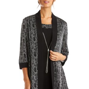 Elegant 2 PC Metallic Knit Classic Jacket Dress W/Detachable Necklace