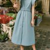 Women's Casual Button Shirt Dresses Short Sleeve Business Long Dresses Elegant Trench Coat with Pockets