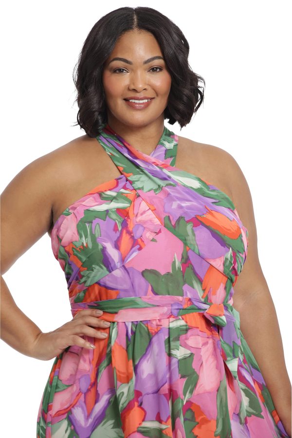 London Times Women's Twist Neck Halter Maxi Dress