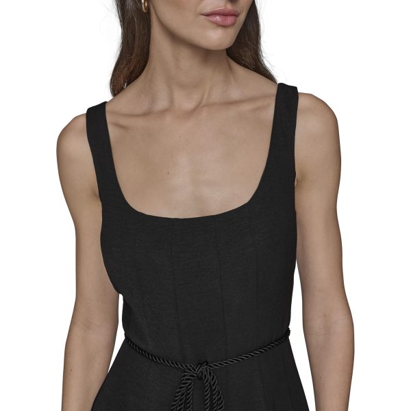 Women's Sleeveless Scoop Neck Rope Belt A-line Maxi Dress