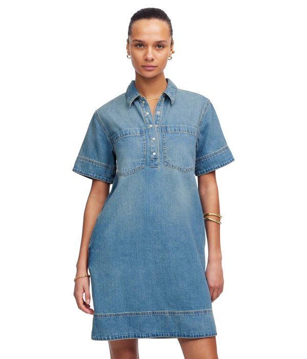 Women's Short Sleeve Popover Denim Mini Dress in Robertson