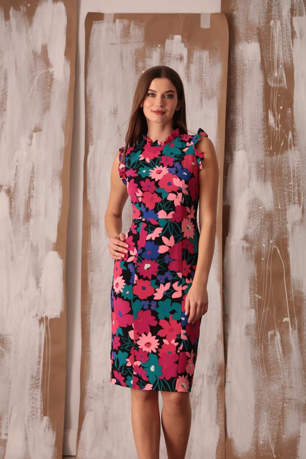 813Gw-v8uL.jpg Women's Ruffle Neck and Armhole Sheath Dress