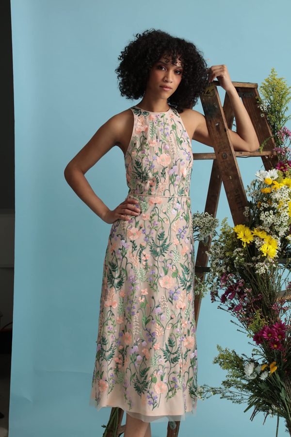 813Sy5UYleL.jpg Women's Garden Embroidered Mesh Halter Midi Dress-Perfect for Wedding Guest & Special Occasions