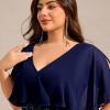 Women's Ball Gown V-Neck A Line Chiffon Applique Shawl Short Sleeves Maxi Plus Size Formal Dresses 02289-DA