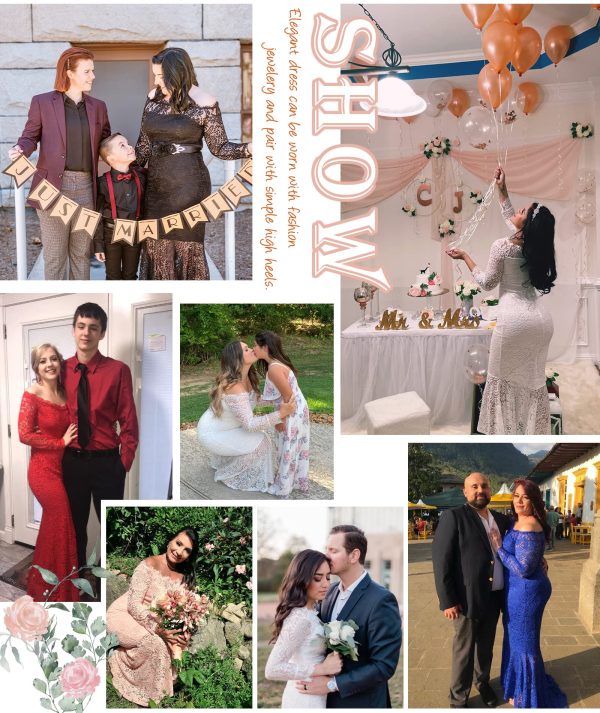 8161J4PaaTL.jpg Women's Floral Lace Long Sleeve Off Shoulder Wedding Mermaid Dress