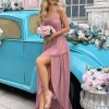 Women's Chiffon Bridesmaid Dresses Long with Slit A Line Formal Dress with Pockets VS085B