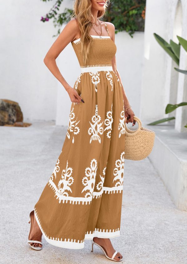 819P3WUdtL.jpg Summer Dress for Women 2025 Floral Sundress Spaghetti Strap Flowy Beach Vacation Boho Maxi Dresses