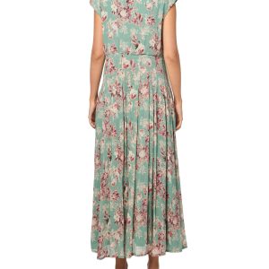 Women's Cinched Pleated Button Down MIDI Dress