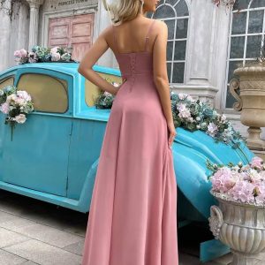 Women's Chiffon Bridesmaid Dresses Long with Slit A Line Formal Dress with Pockets VS085B