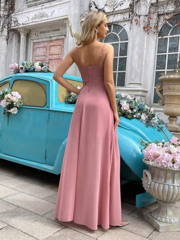 81DXleJ1FdL.jpg Women's Chiffon Bridesmaid Dresses Long with Slit A Line Formal Dress with Pockets VS085B