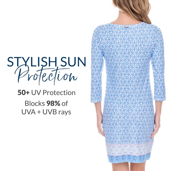 81EDKaFaR7L.jpg Shift Dress, UPF 50+ Sun Protection Casual Dress, Boat Neckline, Quarter Sleeve, Womens Fashion