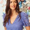 V-Neck Short Sleeve Floral Knee Length Wedding Guest Dresses for Women