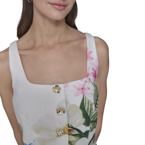 Women's Sleeveless Square Neck Tweed A-line Mini Dress