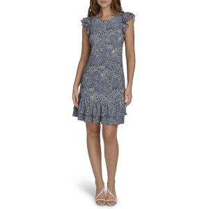 Women's Sleeveless Round Neck Ruffle Trim Mini Dress