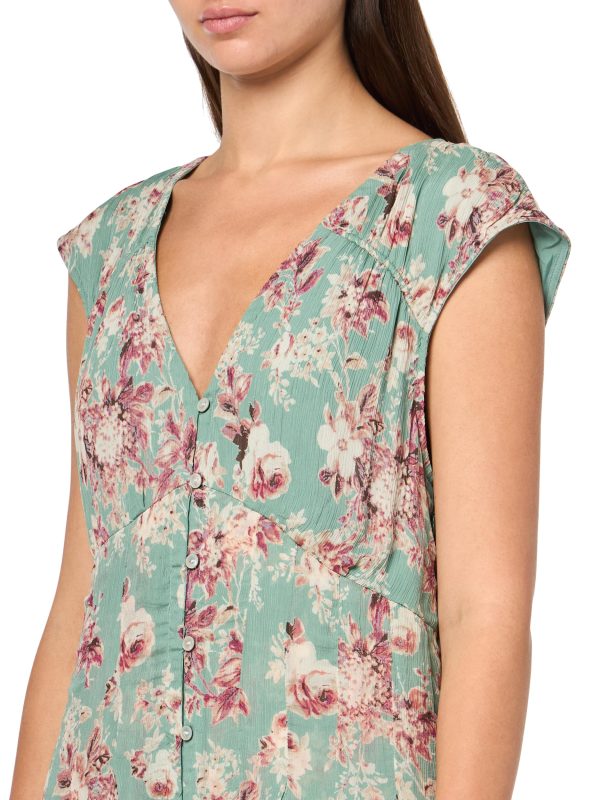 Women's Cinched Pleated Button Down MIDI Dress