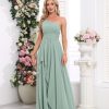 Women's One Shoulder Bridesmaid Dresses Long Ruched Chiffon A Line Formal Party Dress with Pockets