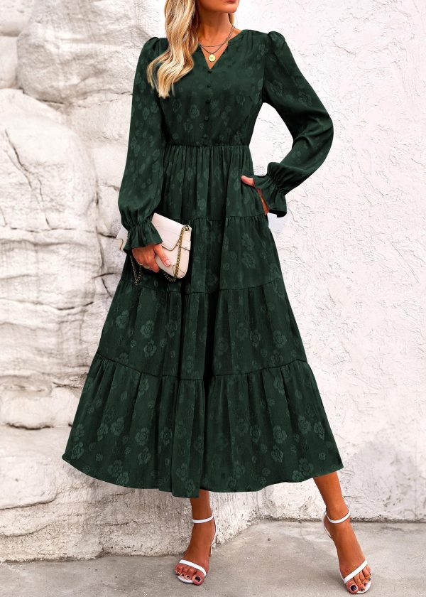 Dresses for Women 2025 Elegant Classy Wedding Guest Maxi Long Sleeve Empire Waist Ruffle Tiered A Line Long Dress