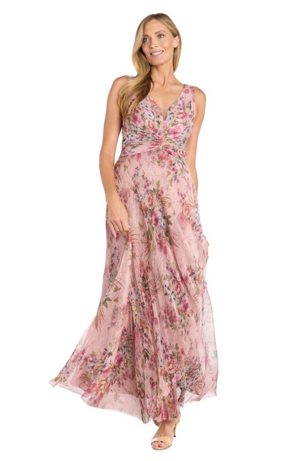 Crinkle Pleated Maxi Dress W/Ruffle Cascade Side