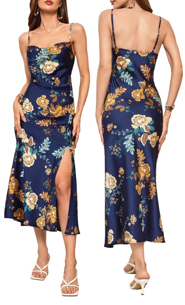 Wedding Guest Dress for Women Spaghetti Strap Satin Slip Cocktail Formal Midi Evening Party Dresses