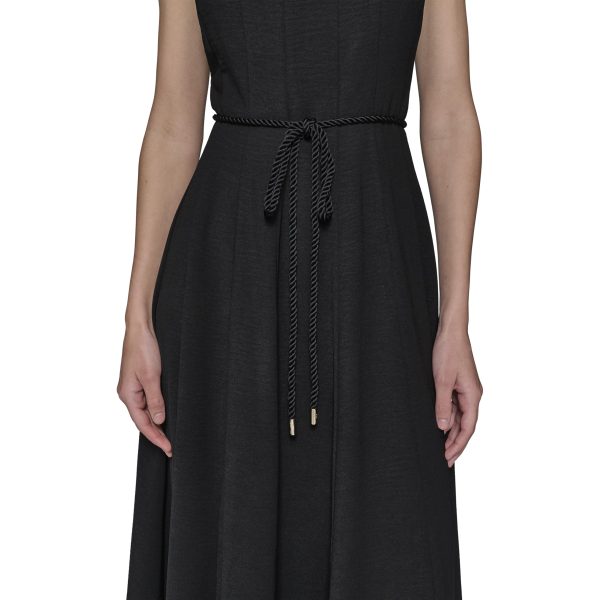 Women's Sleeveless Scoop Neck Rope Belt A-line Maxi Dress
