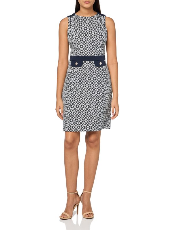 81WJFcEn3jL.jpg Women's Sleeveless High Neck Colorblock Pockets Sheath Mini Dress