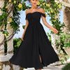 2025 Women's Summer Floral Print Flowy A Line Maxi Dresses Sleeveless Smocked Off Shoulder Dress