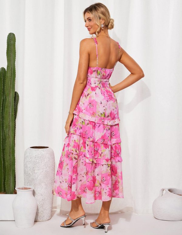 81ZtuDQrCsL.jpg Women's Floral Summer Wedding Guest Dresses 2025 Trendy Long Flowy Smocked Tiered Maxi Dress