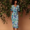 Women's Short Flutter Sleeve Faux Wrap Midi Dress