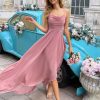Women's Chiffon Bridesmaid Dresses Long with Slit A Line Formal Dress with Pockets VS085B