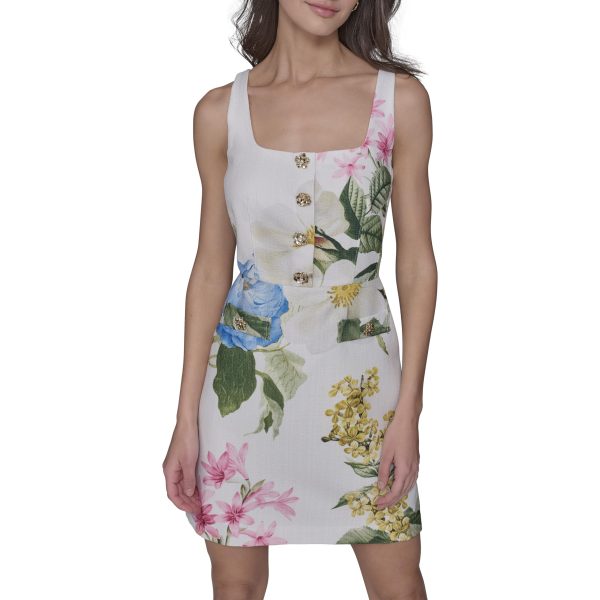 Women's Sleeveless Square Neck Tweed A-line Mini Dress