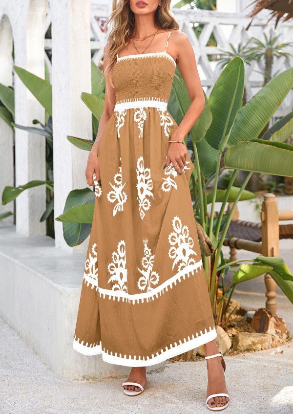 81m3UHzvtML.jpg Summer Dress for Women 2025 Floral Sundress Spaghetti Strap Flowy Beach Vacation Boho Maxi Dresses