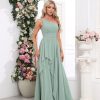 Women's One Shoulder Bridesmaid Dresses Long Ruched Chiffon A Line Formal Party Dress with Pockets