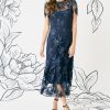 Floral Embroidered Midi Women, High Neck Summer Cocktail & Wedding Guest Dress
