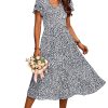 Women Casual Summer Short Ruffles Tiered Sleeve Smocked Midi Dresses Bohemian Floral V Neck Wedding Guest Long Dresses