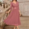 Women's Elegant V Neck Sequin Lace Sleeve Bridesmaid Party A-line Dress