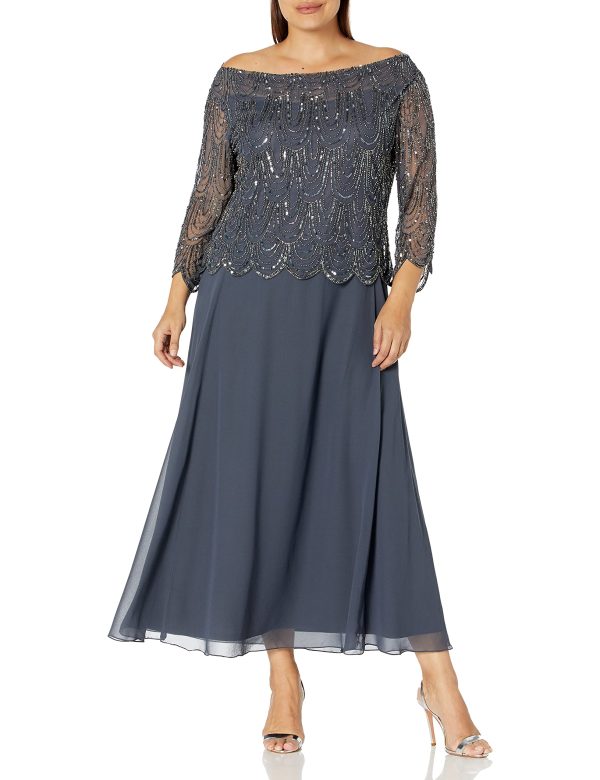 81ufrWr8ogS.jpg Women's Size 3/4 Scallop Beaded Pop Over Gown Plus