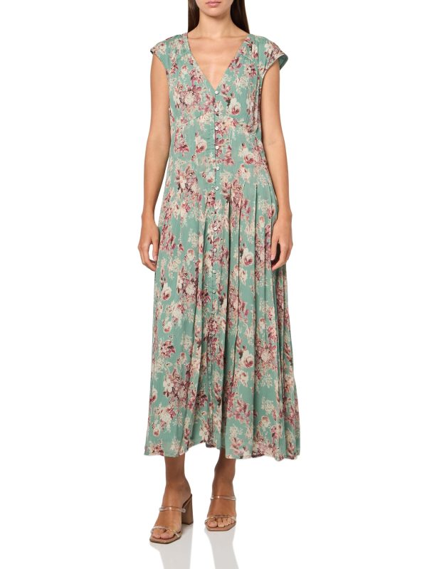 Women's Cinched Pleated Button Down MIDI Dress