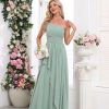 Women's One Shoulder Bridesmaid Dresses Long Ruched Chiffon A Line Formal Party Dress with Pockets
